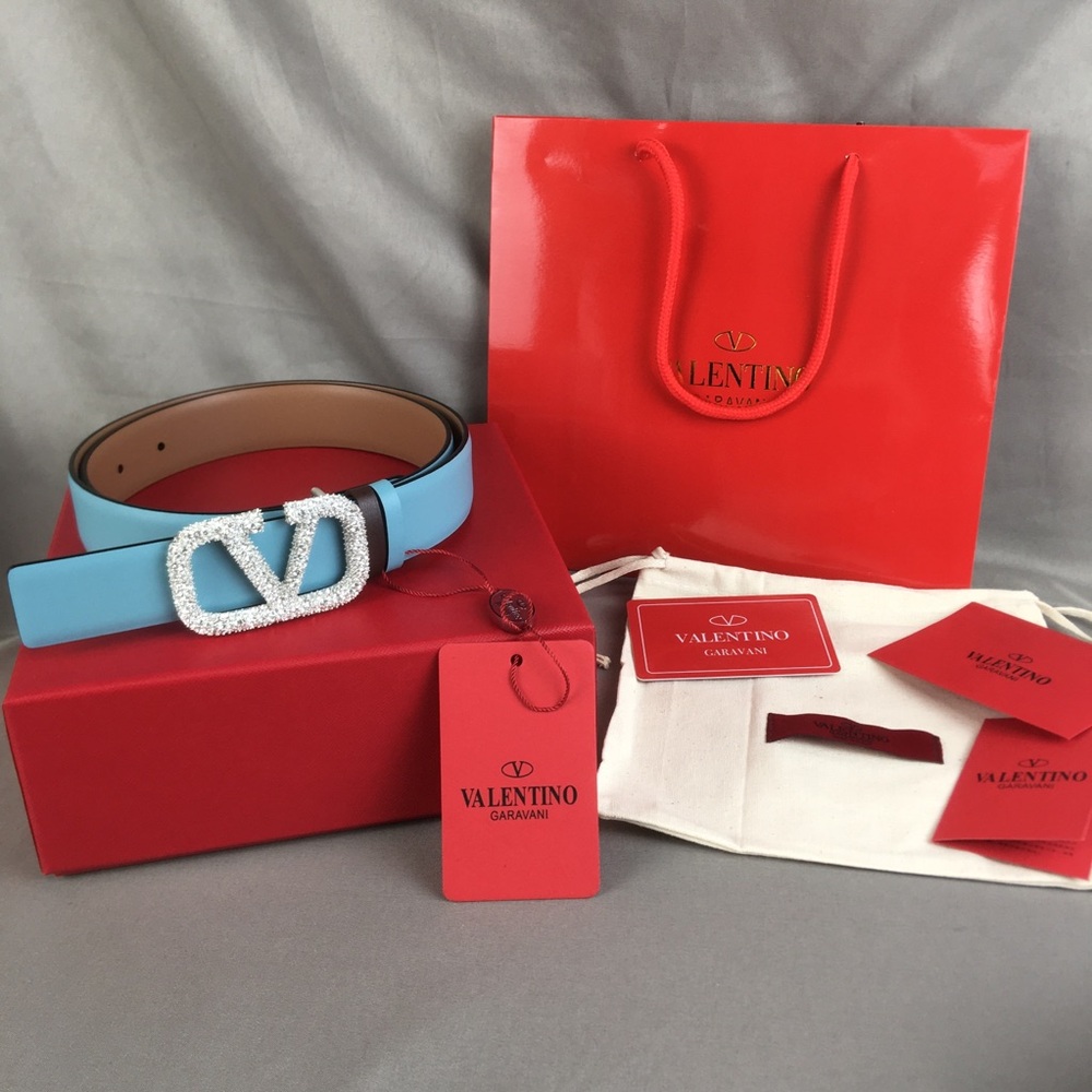 Valentino Garavani Light Blue Crystal VLOGO Belt with Full Packaging - Picture 2 of 6